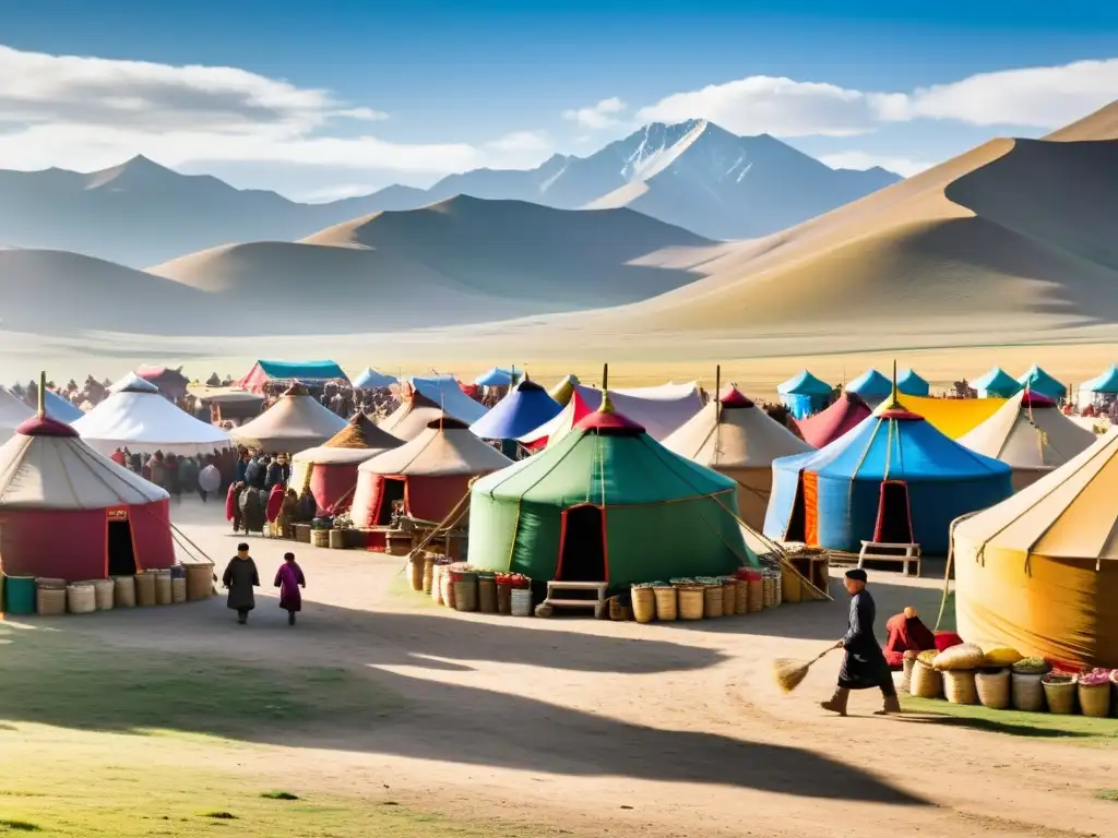 Vibrante mercado mongol: comercio, colores y paisajes, impacto económico rutas comerciales mongoles