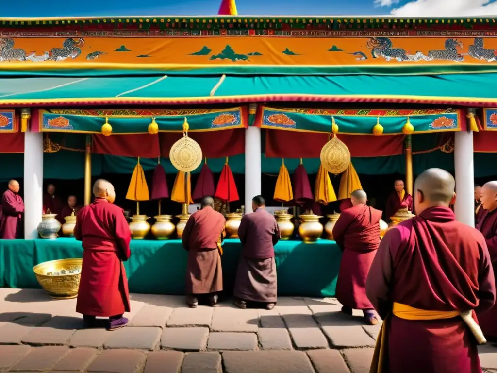 Vibrante mercado mongol con práctica del budismo tibetano en Mongolia