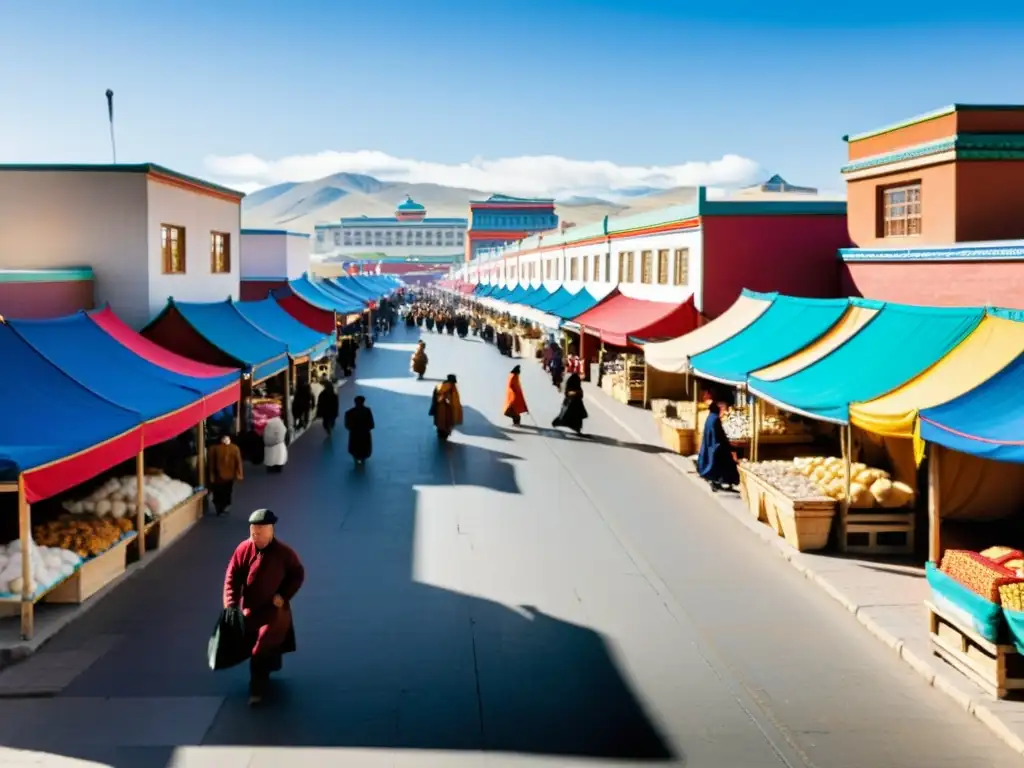 Vibrante mercado en Ulaanbaatar, Mongolia, fusionando tradiciones mongolas con prácticas comerciales contemporáneas