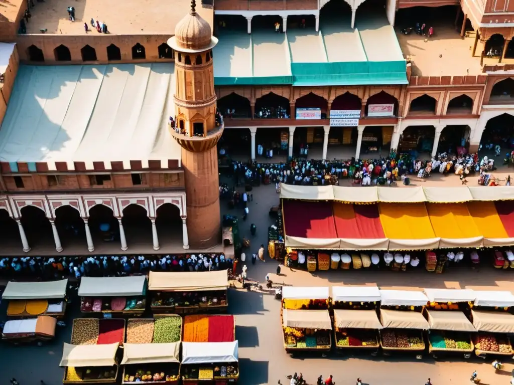 Vista aérea del bullicioso mercado en Delhi, India