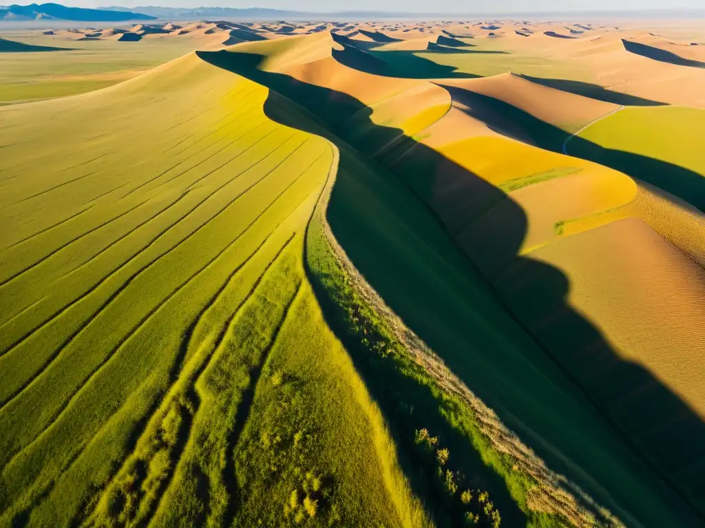 Vista aérea de las estepas de Mongolia con estrategias geográficas del Imperio Mongol