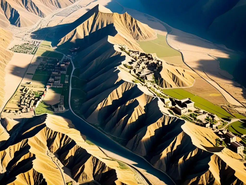 Ruinas ancestrales de Karakorum: una mirada desde el cielo Vista aérea de las excavaciones en la ciudad perdida del Imperio Mongol en Karakorum, resaltando la grandiosidad y misterio del lugar
