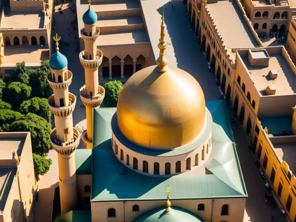 Vista aérea impresionante de la Mezquita AlHakim en El Cairo, con influencia arquitectura mongola en Medio Oriente