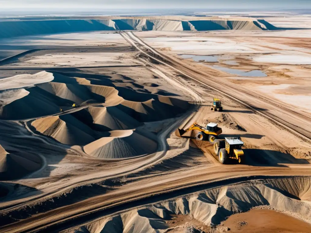 Desolación minera: impacto ambiental y belleza natural Vista aérea de paisaje desolado por explotación de recursos naturales Imperio Mongol