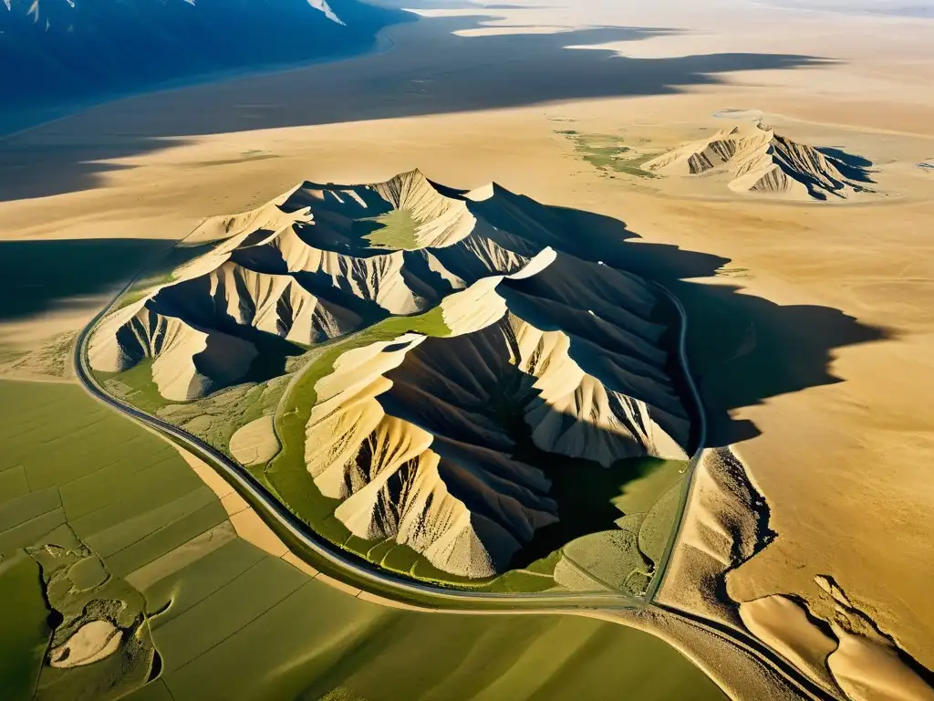 Ruinas épicas de Karakorum: legado Mongol Vista aérea de los restos de la arquitectura mongola conquistas legado en la estepa, evocando misterio y grandiosidad