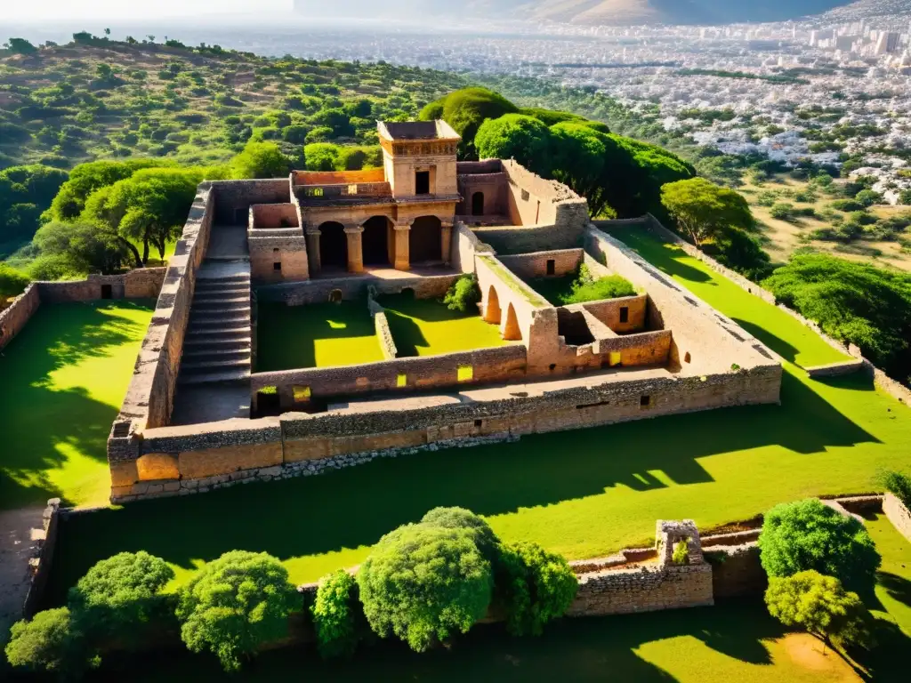 Vista aérea de las Ruinas de Khar Balgas Uighur, revelando la majestuosidad de la antigua capital y su historia en capas