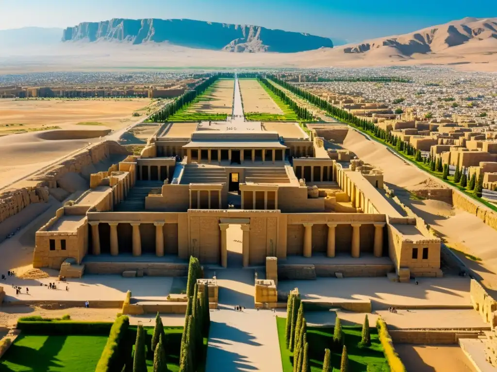 Vista aérea ultraHD de las ruinas de Persepolis en Persia, evocando la grandeza del Imperio Mongol Ilkhanes Persia historia