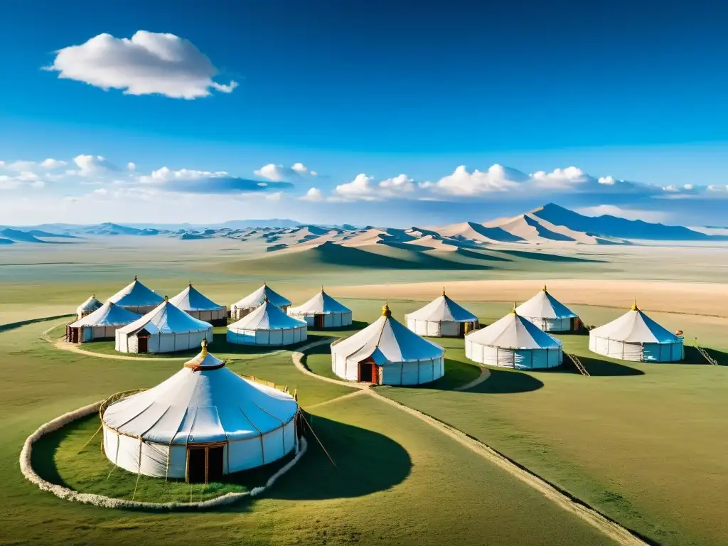 Vista aérea del vasto Imperio Mongol, con la majestuosa estepa que se extiende en todas direcciones