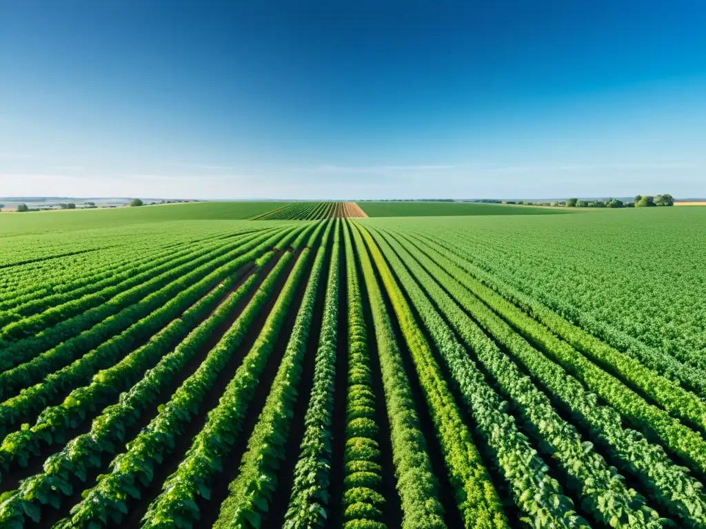 Vista de un campo agrícola exuberante con cultivos y tecnología moderna, simbolizando la revitalización económica tras invasiones mongolas