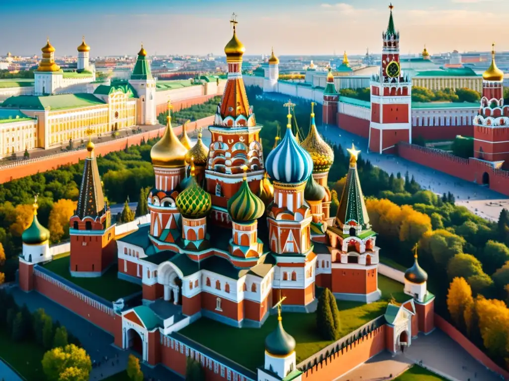 Vista detallada en 8k del Kremlin en Moscú, con sus torres, murallas y catedrales