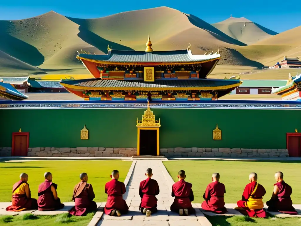 Vista detallada del Monasterio Gandantegchinlen en Ulaanbaatar, Mongolia