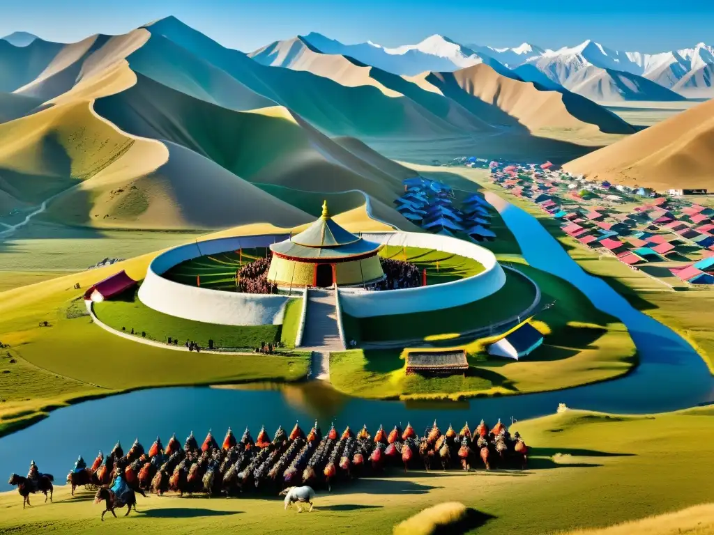 Vista detallada del poderoso Imperio Mongol en su apogeo, con paisajes, culturas y conquistas