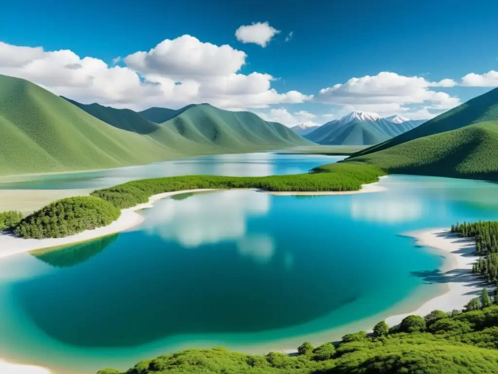 Vista espectacular del Lago Khövsgöl en Mongolia, conocido como la Perla Azul de Mongolia, con aguas cristalinas y paisajes impresionantes