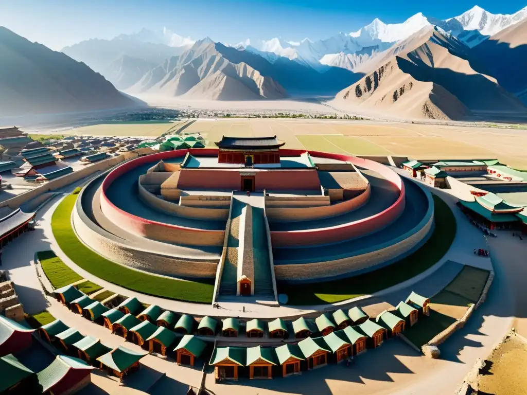 Vista impresionante de la antigua ciudad de Karakorum, capital del Imperio Mongol, fusionando influencias arquitectónicas nómadas y chinas