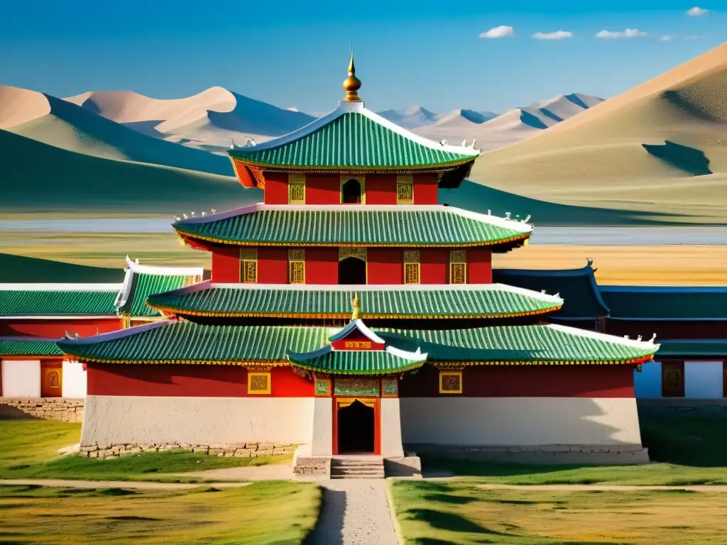 Monasterio Erdene Zuu: belleza icónica en Mongolia Vista impresionante de la arquitectura mongola en la icónica Erdene Zuu Monastery, reflejando su legado histórico y belleza atemporal