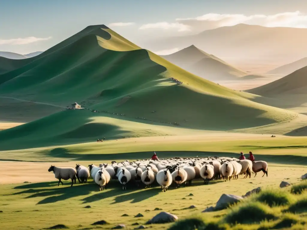 Vista impresionante de las estepas de Mongolia con pastores yurts, reflejando el legado de Jochi Khan en la paternidad de la cultura esteparia