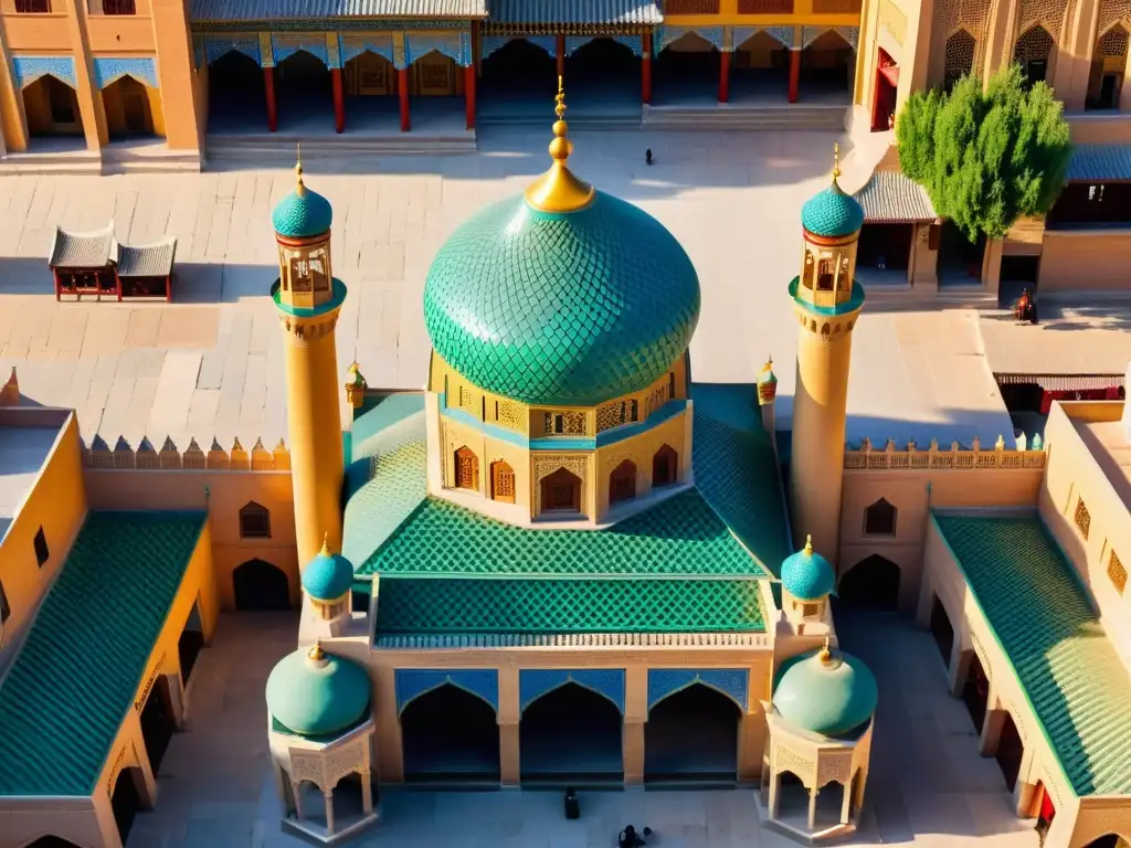 Vista impresionante de la Mezquita Id Kah en Kashgar, China, reflejando la arquitectura Uighur en el Imperio Mongol bajo la luz dorada del sol