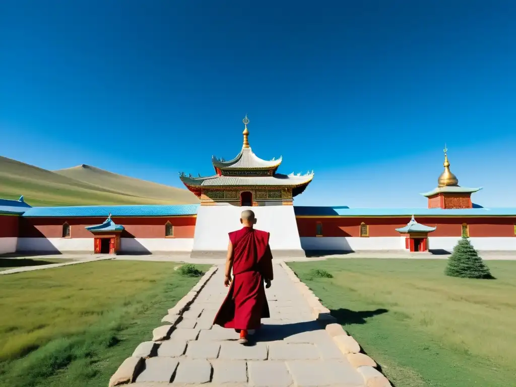 Monasterio Erdene Zuu: Belleza espiritual en Mongolia Vista impresionante del Monasterio Erdene Zuu en Kharkhorin, Mongolia, reflejando su arquitectura y atmósfera espiritual
