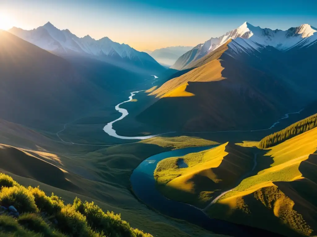 Vista impresionante de las Montañas Altai con la puesta de sol, mostrando su historia, cultura y conquistas