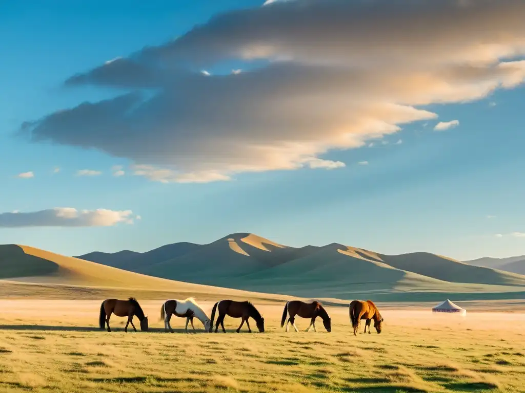 Vista impresionante de la estepa mongol y la tradicional yurta de una familia nómada