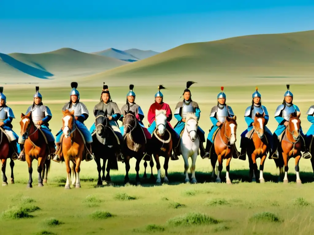 Vista panorámica de las estepas de Mongolia con guerreros montados y estrategia mongola fortalezas impenetrables