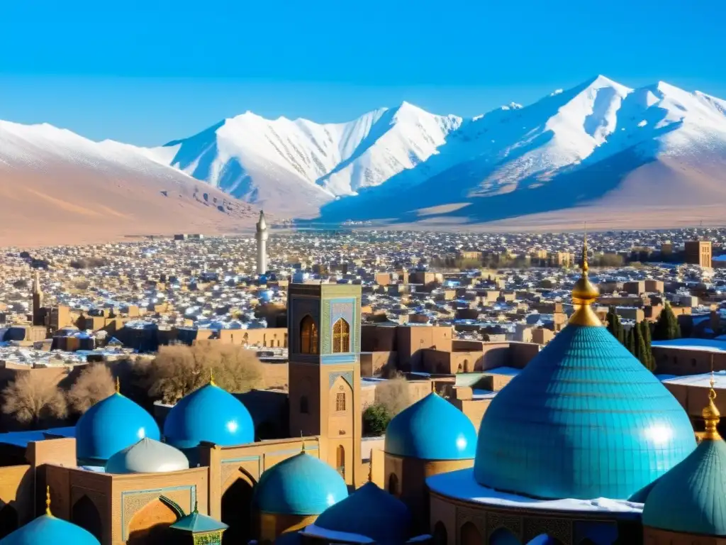 Vista panorámica de la histórica ciudad de Tabriz en el Ilkanato, con la majestuosa mezquita Jameh y el bullicioso bazar