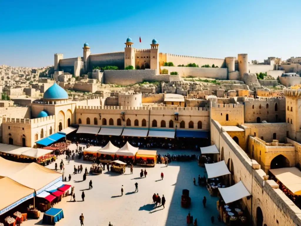 Vista panorámica de la histórica ciudad de Alepo en Siria, destacando la influencia arquitectónica mongol y local