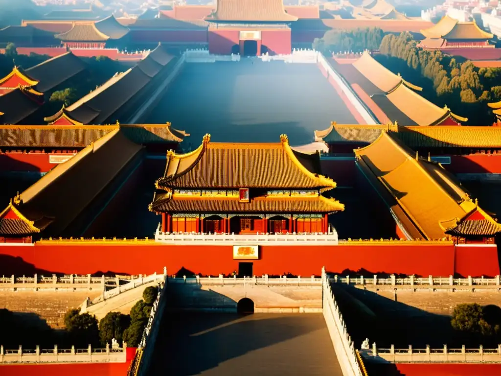 Vista panorámica majestuosa de la histórica Ciudad Prohibida en Beijing, con su arquitectura roja y dorada