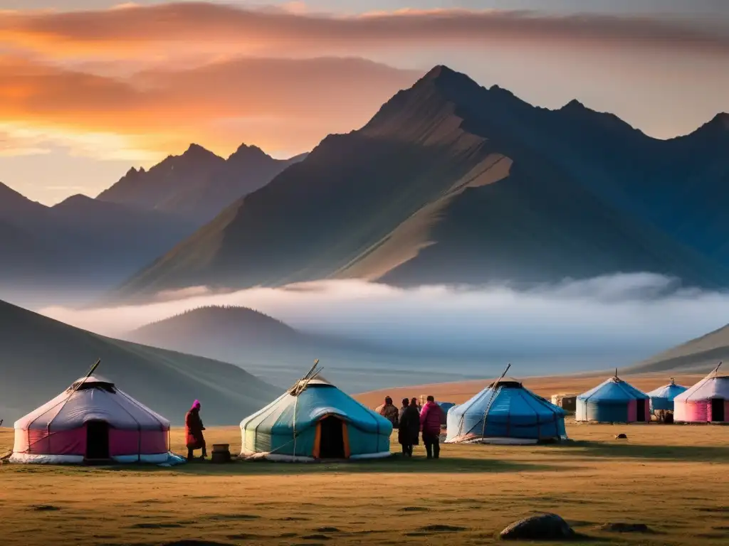 Vista panorámica de las montañas Altai en Mongolia al amanecer, destacando la importancia de las montañas Mongol para la cultura local