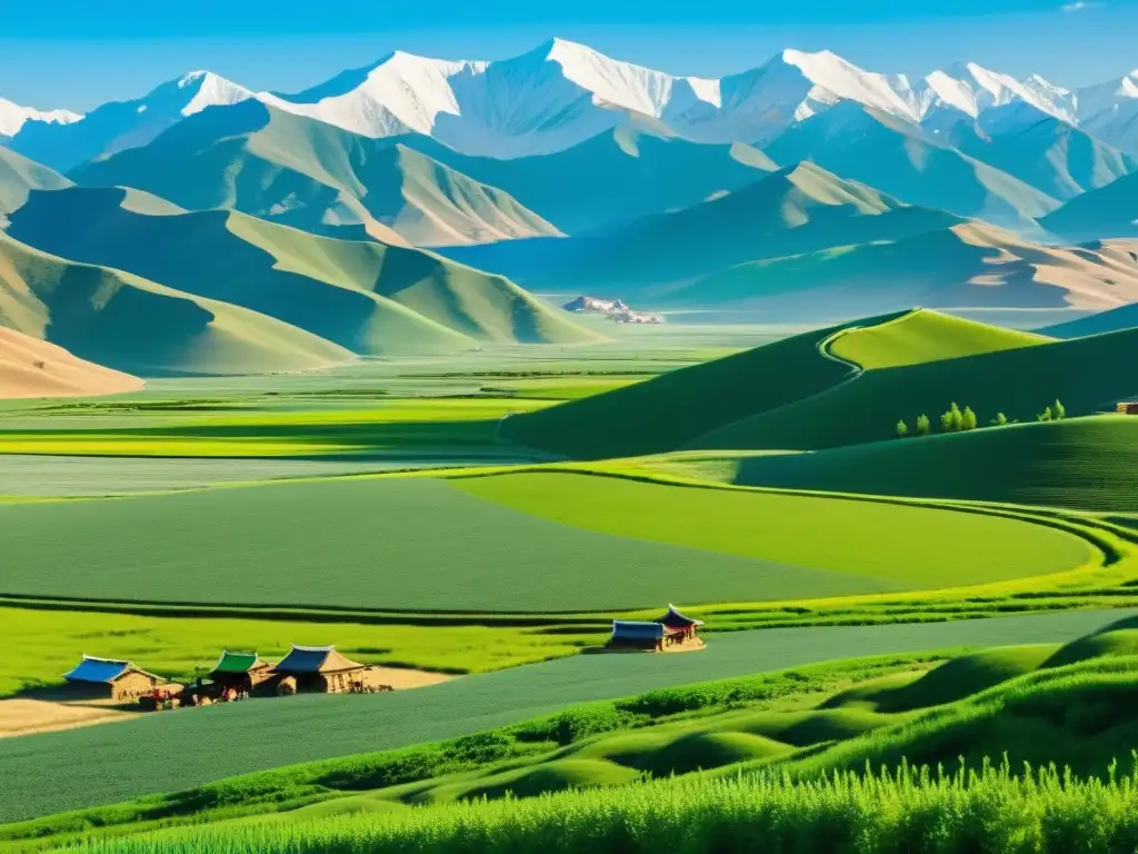 Vista panorámica de agricultura sostenible en el Imperio Mongol, legado verde de la historia